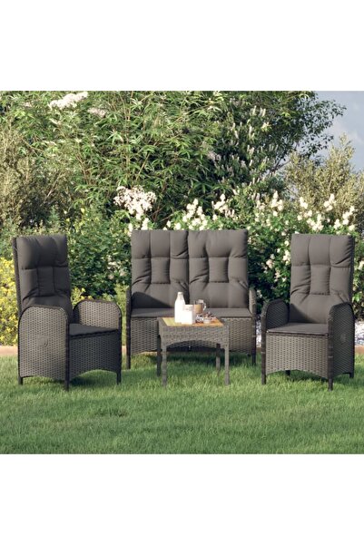 Concept Σετ επίπλων κήπου 3 τεμαχίων με μαξιλάρια, μαύρο, πολυρατάν