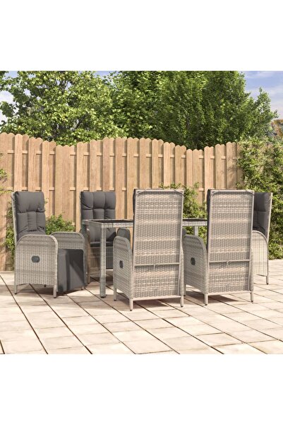 Concept Σετ επίπλων κήπου 7 τεμαχίων με μαξιλάρια, γκρι, πολυρατάν