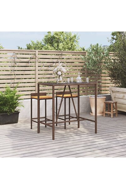 Concept Masă de bar cu blat din sticlă, maro, 110x70x110 cm, poliratan