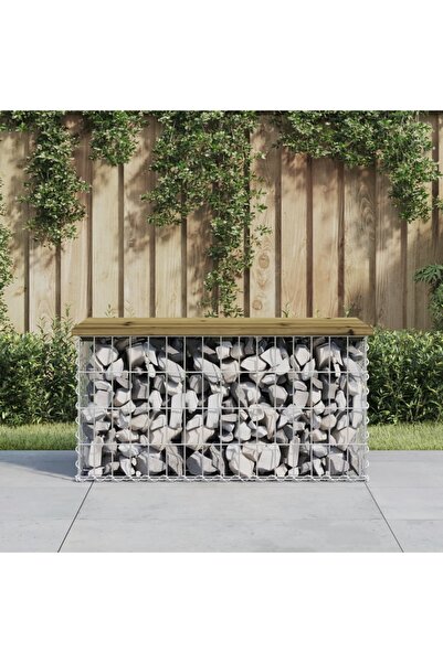 Concept Bancă grădină, design gabion, 83x44x42 cm, lemn pin impregnat
