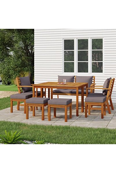 Concept Σετ επίπλων κήπου με μαξιλάρια, 9 τεμάχια, από μασίφ ξύλο ακακίας