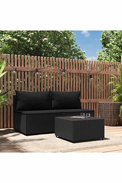 Concept Σετ επίπλων κήπου 3 τεμαχίων με μαξιλάρια, μαύρο, πολυρατάν