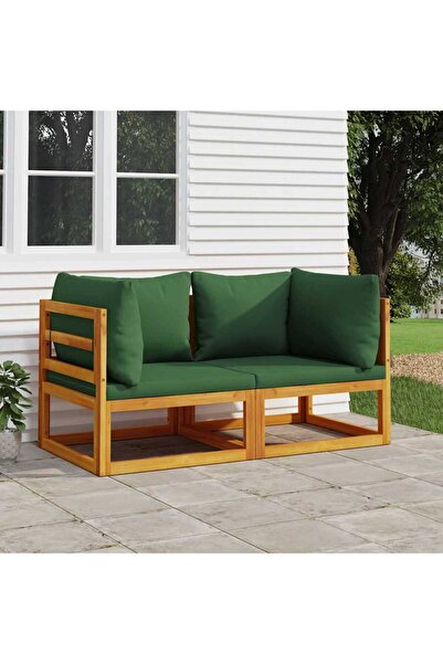 Concept Γωνιακοί καναπέδες Modular, 2 τεμάχια, πράσινα μαξιλάρια, μασίφ ξύλο ...