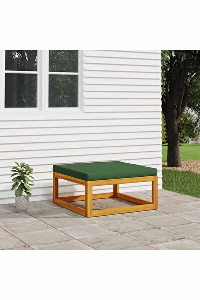 Concept Taburet de grădină cu pernă verde, lemn masiv de acacia