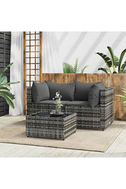 Concept Σετ επίπλων κήπου 3 τεμαχίων με μαξιλάρια, γκρι, πολυρατάν