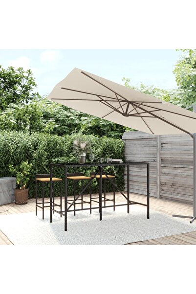 Concept Masă de bar cu blat din sticlă, negru, 180x70x110 cm, poliratan