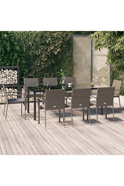 Concept Σετ επίπλων κήπου με μαξιλάρια, 9 τεμάχια, μαύρο/γκρι, πολυρατάν