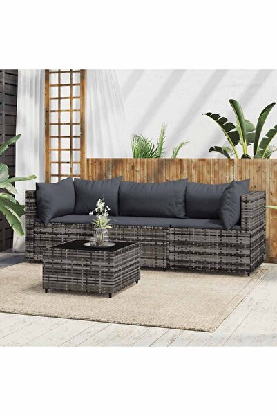 Concept Σετ επίπλων κήπου 4 τεμαχίων με μαξιλάρια, γκρι, πολυρατάν