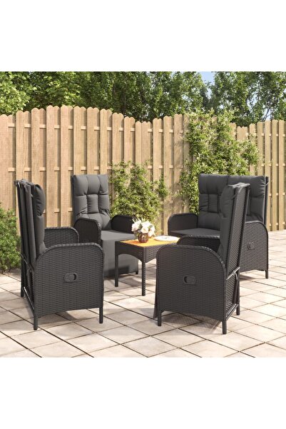 Concept Σετ ξαπλώστρας κήπου 5 τεμαχίων με μαξιλάρια, μαύρο, πολυρατάν