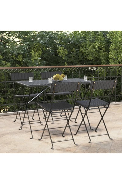 Concept Scaune de bistro pliante, 4 buc, negru, poliratan și oțel