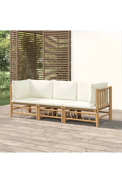 Concept Σετ επίπλων κήπου, με κρεμ λευκά μαξιλάρια, 3 τεμάχια, Μπαμπού