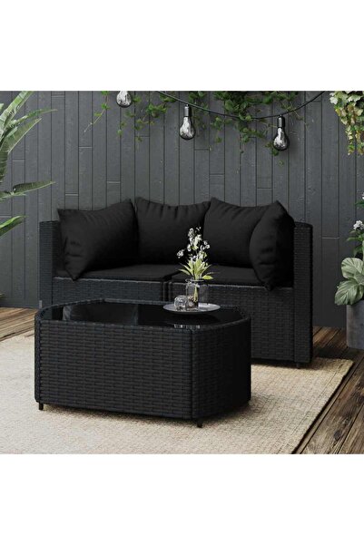 Concept Σετ επίπλων κήπου 3 τεμαχίων με μαξιλάρια, μαύρο, πολυρατάν