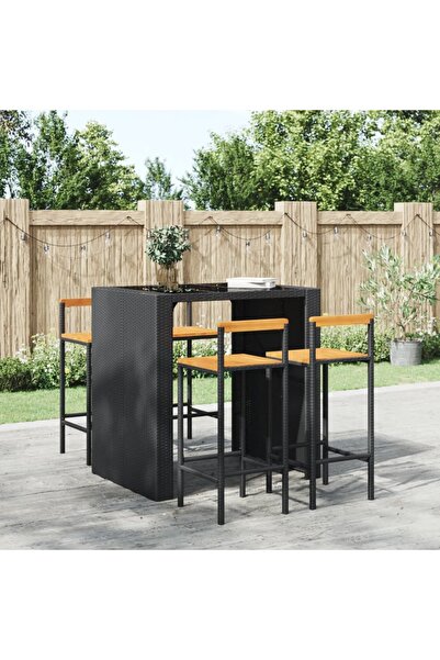 Concept Σκαμπό μπαρ, 4 τεμάχια, μαύρο, πολυρατάν και μασίφ ξύλο ακακίας