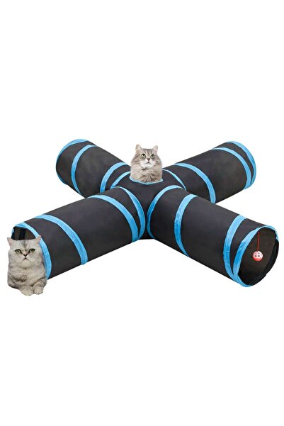 Concept Tunel pentru pisici 4 căi, negru și albastru, 132 cm, poliester