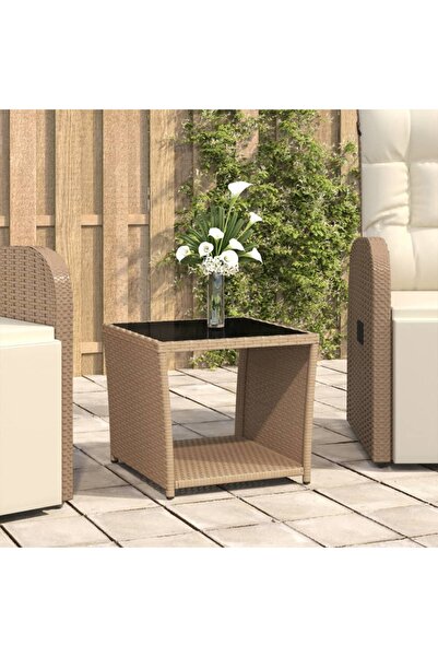 Concept Masă de ceai, blat din sticlă, bej, poliratan/sticlă securiz.