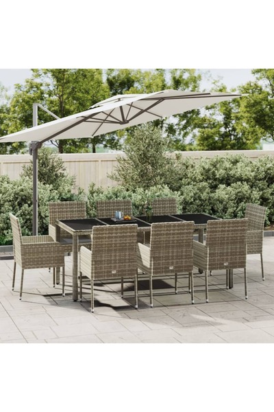 Concept Set mobilier grădină cu perne, 9 piese, gri, poliratan