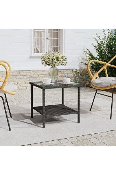 Concept Masă laterală, negru, 45x45x45 cm poliratan/sticlă securizată