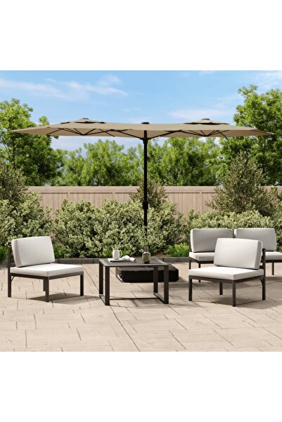 Concept Umbrelă de soare cu două capete cu LED-uri gri taupe 316x240 cm