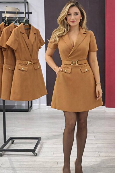 rengastyle Γυναικείο φόρεμα από ύφασμα διπλού ατλάζου Ζώνη τεμαχίων με λεπτομ...