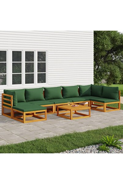 Concept Σετ επίπλων κήπου, 8 τεμάχια, με πράσινα μαξιλάρια, μασίφ ξύλο