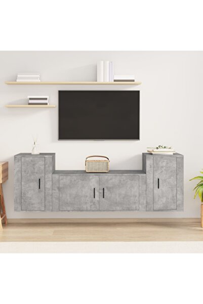 Concept Σετ ντουλαπιών τηλεόρασης, 3 τεμάχια, γκρι σκυροδέματος, επεξεργασμέν...