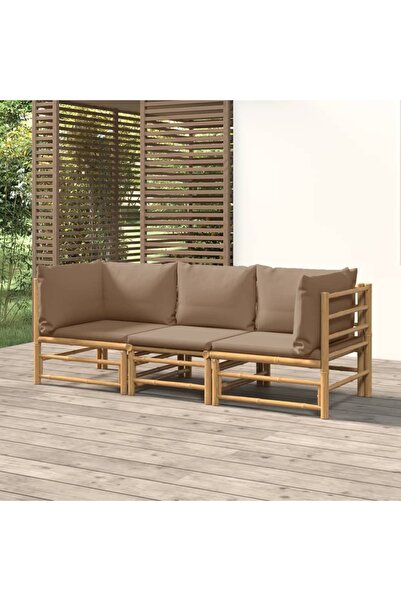 Concept Σετ επίπλων κήπου 3 τεμαχίων με μαξιλάρια σε μπεζ γκρι χρώμα, Μπαμπού