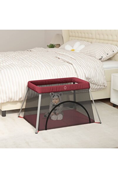 Concept Παιδικό παρκοκρέβατο με στρώμα, κόκκινο, ύφασμα