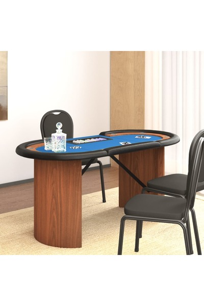 Concept Masă de poker 10 jucători, tavă jetoane, albastru, 160x80x75 cm
