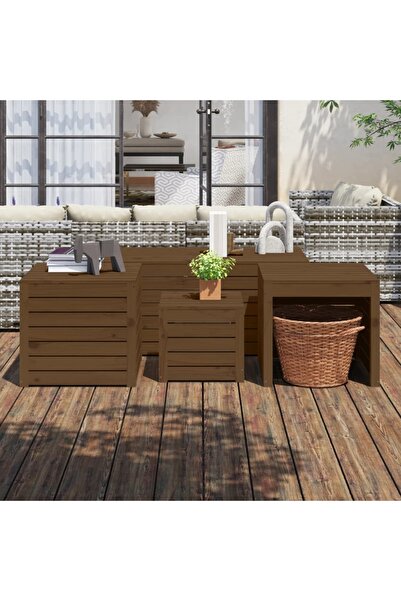 Concept Σετ κουτιών κήπου, 4 τεμάχια, μελί καφέ, μασίφ ξύλο πεύκου