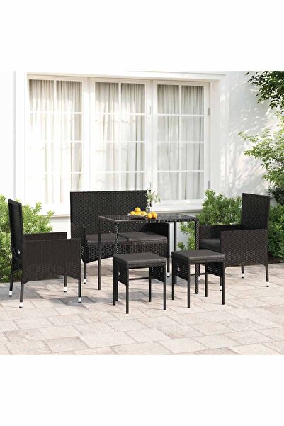 Concept Σετ επίπλων κήπου με μαξιλάρια, 6 τεμάχια, μαύρο, πολυρατάν