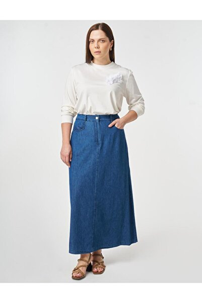Kayra Yıkamalı Denim Etek İndigo