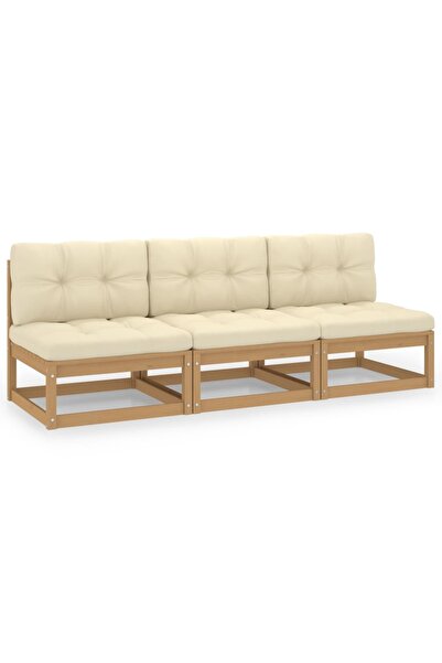 Concept Τριθέσιος καναπές κήπου με μαξιλάρια, από μασίφ ξύλο πεύκου