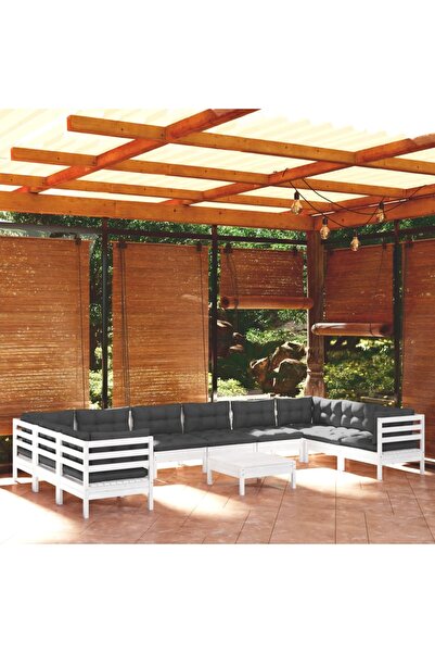 Concept Σετ επίπλων κήπου με μαξιλάρια, 11 τεμάχια, λευκό, μασίφ ξύλο πεύκου