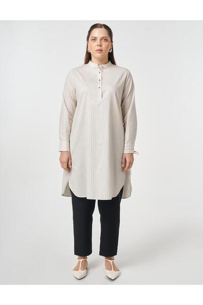 Kayra Hakim Yaka Cotton Piece Khaki Tunic
