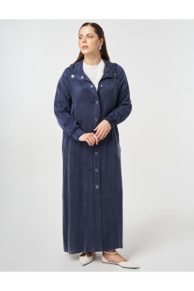 Kayra Kapüşonlu Lyocell Viskon Pardesü Koyu Lacivert