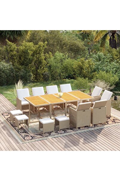 Concept Set mobilier de grădină cu perne, 13 piese, bej, poliratan