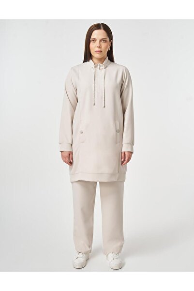 Kayra Button Detailed Double Suit Set in Light Gray