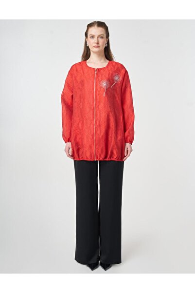 Kayra Hotfix Printed Embossed Jacket Red