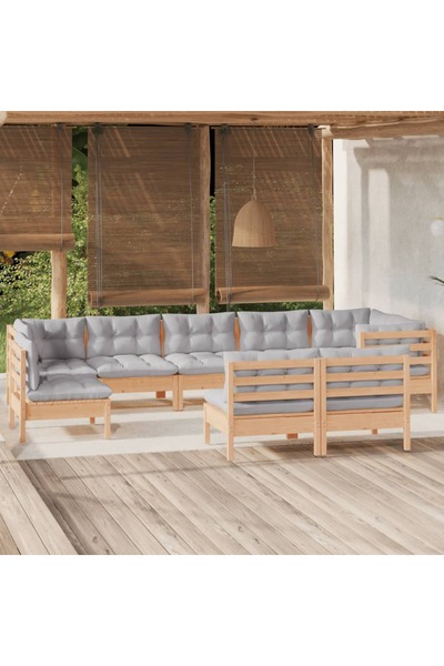 Concept Σετ επίπλων κήπου με μαξιλάρια, 9 τεμάχια, γκρι, μασίφ ξύλο πεύκου