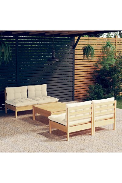 Concept Σετ επίπλων κήπου με κρεμ μαξιλάρια, 5 τεμάχια, ξύλο πεύκου