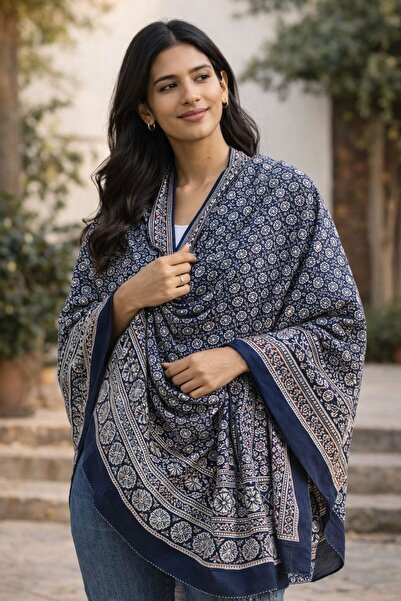 generel Authentic Sindhi Ajrak Shawl – Hand Block Printed Cotton Wrap