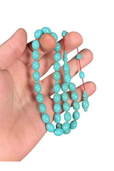 TESBİH ADAM Blue Turquoise Color Crimped Amber Beads Cut Rosary Beads Size 8 ...