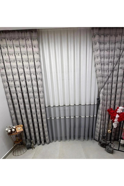 NİVEMESHOME Fj614617 V-60001 Arven Gray 1/3 Pleated Background Drapery Curtain m