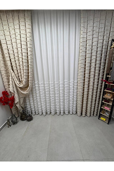 NİVEMESHOME DURU 3-0008 ЕКРУ 1/3 ПЛИСИРАНА ЗАДНА ЗАВЕСА