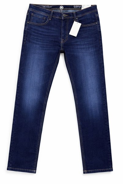 LSS Men’s Dark Indigo Narrow Straight Fit Denim Jeans – Faded Thigh Wash