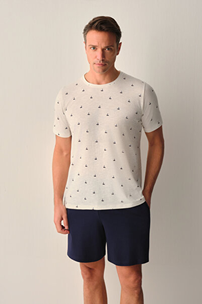 SUWEN طقم بيجامة شورت رجالي من ويف