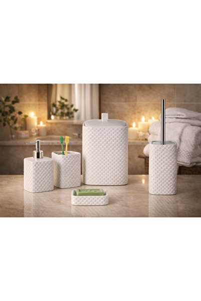 esdekor طقم حمام سيراميك مكون من منقوش قطع لون أبيض فيفيين مودرن 5-قطعة إكسسو...