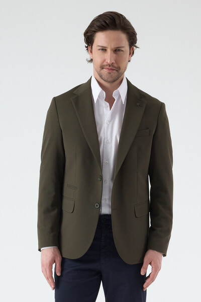 Frappoli Pique Men's Khaki Half Lined Mono Collar Stretchy Poly Viscose Fabri...