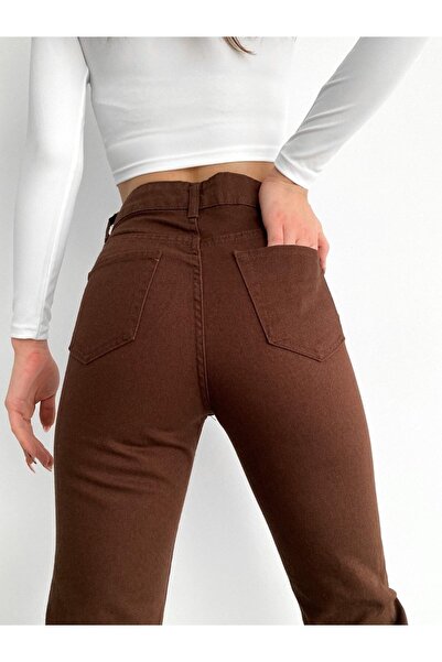 ByCukurovaFrango By-8276 High Waist Bitter Coffee Colored Mom Jeans Jeans Nar...