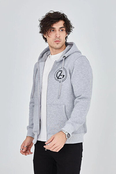 Generic Brand Men's 3-thread cotton zip-up hoodie with kangaroo pocket and pr...